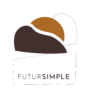 Logo de la savonnerie du futur simple, couleurs ocre et chocolat, représentant un savon et le mélange des éléments : ingrédients, nature, montagne soleil