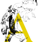 Logo des Ateliers sauvages. Lettre A en jaune et animaux